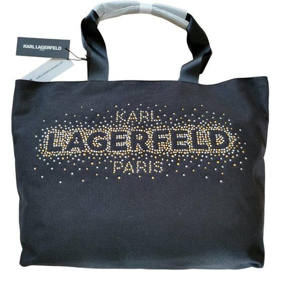 Karl Lagerfeld Handbags - NWT KARL LAGERFELD PARIS Kristen Tote Black with Sparkle! Medium Size. Canvas.